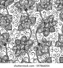 Vector seamless pattern with monochrome black and white ornament. Ornamental lace tracery,perfect for laser cut or design. Ornate swirl traditional arabic decor.Islamic, Dubai, East style template