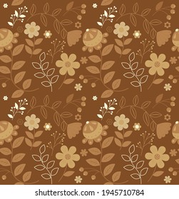 vector seamless pattern in monochrome colour scheme of tribal and ethnic stylized flowers. golden and sunny palette 