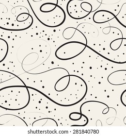 Vector seamless pattern. Monochrome confetti and streamers. Funny carnival backgrounds. Festival cheerful textures