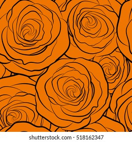 Vector seamless pattern. Monochrome floral image with yellow rose flowers.