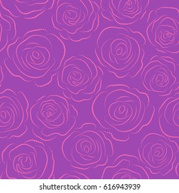 Vector seamless pattern. Monochrome floral image with pink and violet rose flowers.