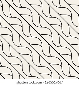 Vector seamless pattern. Monochrome graphic design. Decorative geometric braids. Regular floral background with elegant wavess. Modern stylish ornament.