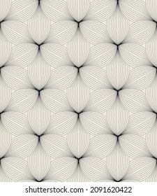 Vector seamless pattern. Monochrome graphic design. Decorative geometric linear leaves. Regular floral background with elegant petals. Contemporary stylish ornament.
