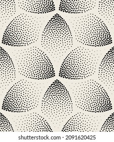 Vector seamless pattern. Monochrome graphic design. Decorative geometric leaves. Regular floral background with elegant dotted petals. Contemporary stylish ornament.