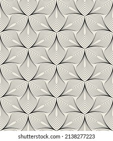 Vector seamless pattern. Monochrome graphic design. Decorative geometric linear leaves. Regular floral background with elegant petals. Contemporary stylish ornament.