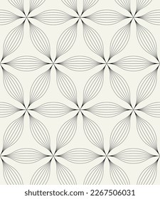 Vector seamless pattern. Monochrome graphic design. Decorative geometric linear leaves. Regular floral background with elegant petals. Contemporary stylish ornament.