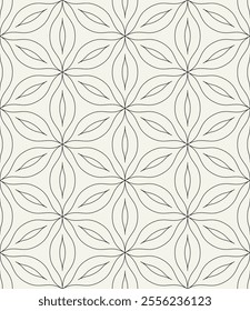 Vector seamless pattern. Monochrome graphic design. Decorative elegant petals. Regular floral background with geometric elements. Contemporary stylish ornament.