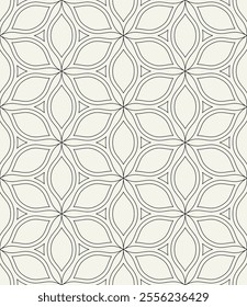 Vector seamless pattern. Monochrome graphic design. Decorative elegant petals. Regular floral background with geometric elements. Contemporary stylish ornament.