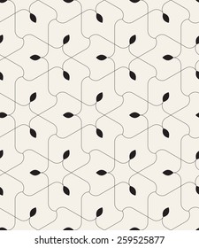 Vector seamless pattern. Monochrome graphic design. Decorative geometric grid with stylized leaves. Floral linear background. Contemporary graphic design.