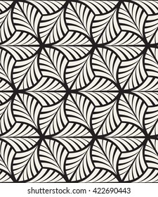 Vector seamless pattern. Monochrome graphic design. Decorative geometric leaves. Regular floral background with elegant petals. Modern stylish ornament.