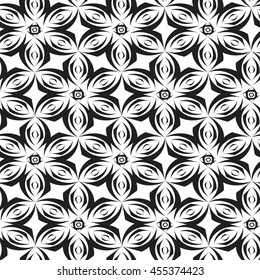 Vector seamless pattern. Monochrome graphic design. Decorative geometric leaves. Regular floral background with elegant petals. Modern stylish ornament.