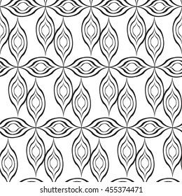 Vector seamless pattern. Monochrome graphic design. Decorative geometric leaves. Regular floral background with elegant petals. Modern stylish ornament.