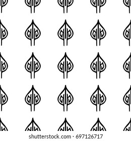 Vector seamless pattern. Monochrome graphic design. Decorative geometric leaves. Modern stylish ornament. Leaves stylish background. Vector repeating texture with stylized leaves.