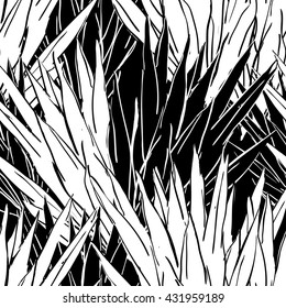 Vector seamless pattern with monochrome leaves. Hand drawn nature organic background with black and white tropical leaves. Design for fabric, textile print, wrapping paper or web backgrounds. 