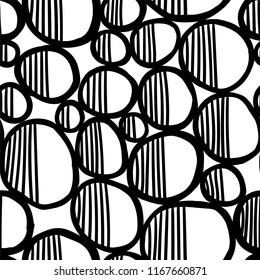 Vector seamless pattern. Monochrome organic rounds. Stylish structure of natural cells. Hand drawn abstract background.