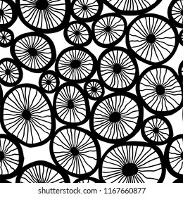 Vector seamless pattern. Monochrome organic rounds. Stylish structure of natural cells. Hand drawn abstract background.