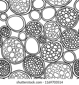 Vector seamless pattern. Monochrome organic rounds. Stylish structure of natural cells. Hand drawn abstract background.