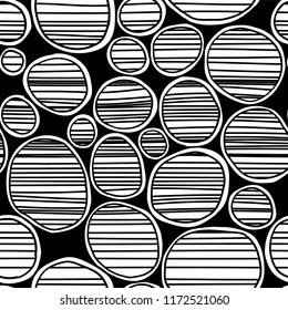 Vector seamless pattern. Monochrome organic rounds. Stylish structure of natural cells. Hand drawn abstract background.