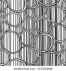 Vector seamless pattern. Monochrome organic rounds. Stylish structure of natural cells. Hand drawn abstract background.