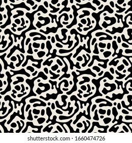 Vector seamless pattern. Monochrome organic shapes. Stylish structure of natural spots. Hand drawn abstract background. Can be used as swatch in Illustrator. Camouflage spotty monochrome print.