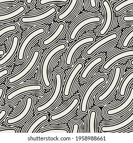Vector seamless pattern. Monochrome organic shapes. Stylish wormy print. Abstract natural texture. Hand drawn abstract background. Can be used as swatch for illustrator. 