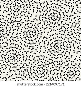 Vector seamless pattern. Monochrome organic shapes. Stylish structure of natural spots. Abstract background with dotted spotty scrolls. Can be used as a swatch. Spotty monochrome print.