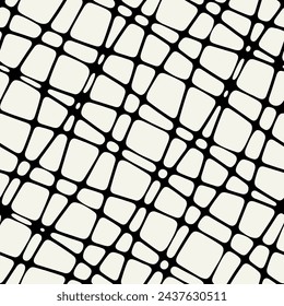 Vector seamless pattern. Monochrome organic shapes. Stylish natural grid structure. Hand-drawn abstract background. Can be used as a swatch. Natural monochrome print.