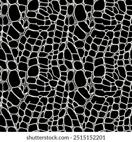 Vector seamless pattern. Monochrome organic shapes. Stylish structure of natural spots. Crocodile skin abstract background. Can be used as a swatch. Spotty monochrome print.