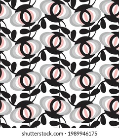 Vector seamless pattern. Monochrome ornament with stylized leaves. Contemporary repeating texture. Modern flower graphic design.