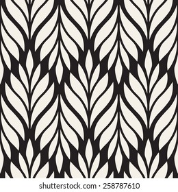 Vector seamless pattern. Monochrome ornament with stylized leaves. Geometric stylish background. Vector repeating texture. Modern graphic design.