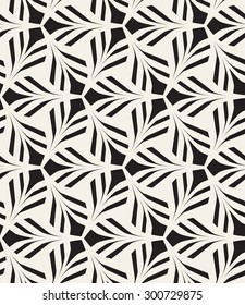 Vector seamless pattern. Monochrome ornament with stylized leaves. Geometric stylish background. Vector repeating texture. Modern graphic design.