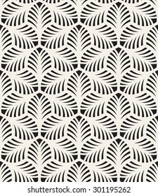 Vector seamless pattern. Monochrome ornament with stylized leaves. Geometric stylish background. Vector repeating texture. Modern graphic design.