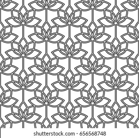 Vector seamless pattern. Monochrome ornament with stylized flowers. Geometric stylish background. Modern repeating texture. Modern graphic design.