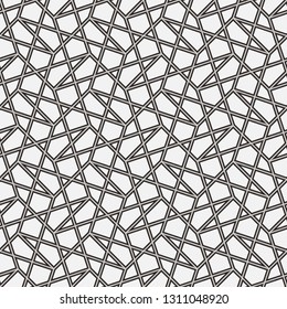 Vector seamless pattern with monochrome overlapping stripe elements. Abstract geometric texture in Arabic style. Stylish background with repeating geometric shapes.