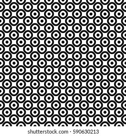 Vector seamless pattern, monochrome polka dot texture. Simple geometric background with staggered perforated circles, black & white abstract design. Element for prints, decor, textile, cloth, wrapping