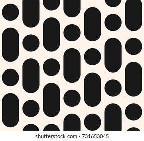 Vector seamless pattern, monochrome repeat geometric texture. Black and white rounded lines, circles, drops. Simple trendy abstract background. Design element for prints, decor, digital, textile, web