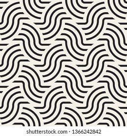 Vector seamless pattern. Monochrome rounded wavy stripes background. Decorative geometric interlaced lines.