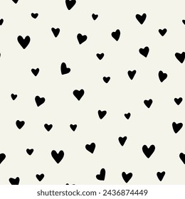 Vector seamless pattern. Monochrome simple hearts. Stylish hand made print. Abstract natural texture. Hand drawn abstract background. Can be used as swatch for illustrator.