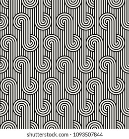 Vector seamless pattern with monochrome striped elements. Abstract geometric texture. Stylish background with  repeating geometric shapes.