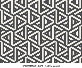 Vector seamless pattern with monochrome striped elements. Abstract geometric texture. Stylish background with  repeating geometric shapes.