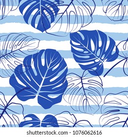 Vector seamless pattern with monstera leaves
