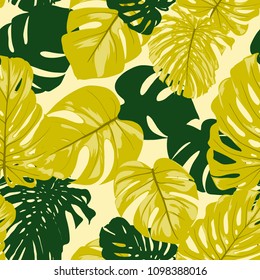 Vector Seamless Pattern with Monstera Leaves. Beautiful Hand-drawn Background with Philodendron in Watercolor Style. Exotic Graphic Illustration with Jungle Foliage. Seamless Tropical Leaf Pattern.