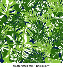 Vector Seamless Pattern with Monstera Leaves. Beautiful Hand-drawn Background with Philodendron in Watercolor Style. Exotic Graphic Illustration with Jungle Foliage. Seamless Tropical Leaf Pattern.