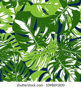Vector Seamless Pattern with Monstera Leaves. Beautiful Hand-drawn Background with Philodendron in Watercolor Style. Exotic Graphic Illustration with Jungle Foliage. Seamless Tropical Leaf Pattern.
