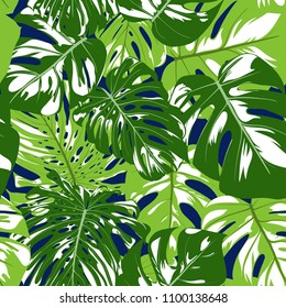 Vector Seamless Pattern with Monstera Leaves. Beautiful Hand-drawn Background with Philodendron in Watercolor Style. Exotic Graphic Illustration with Jungle Foliage. Seamless Tropical Leaf Pattern.