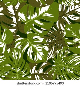 Vector Seamless Pattern with Monstera Leaves. Beautiful Hand-drawn Background with Philodendron in Watercolor Style. Exotic Graphic Illustration with Jungle Foliage. Seamless Tropical Leaf Pattern.