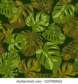 Vector Seamless Pattern with Monstera Leaves. Beautiful Hand-drawn Background with Philodendron in Watercolor Style. Exotic Graphic Illustration with Jungle Foliage. Seamless Tropical Leaf Pattern.