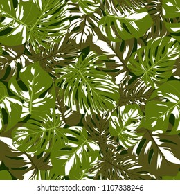 Vector Seamless Pattern with Monstera Leaves. Beautiful Hand-drawn Background with Philodendron in Watercolor Style. Exotic Graphic Illustration with Jungle Foliage. Seamless Tropical Leaf Pattern.