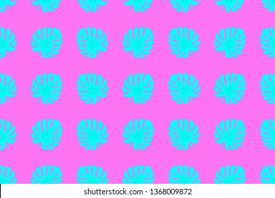 Vector seamless pattern monstera leaves in trendy colors. cyan and plastic pink background. Vector design illustration for textile, fabric, decoration, packaging, wrapping.