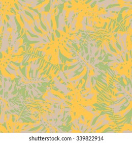 Vector seamless pattern with monstera leaves. Monochrome tropical background with hawaiian palm print. Repeating pattern with tropical leaves.